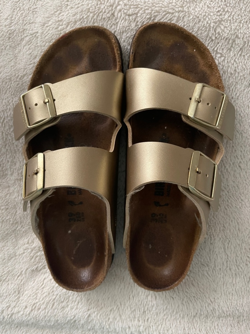 Birkenstock Metallic Gold Double-Buckle Slides